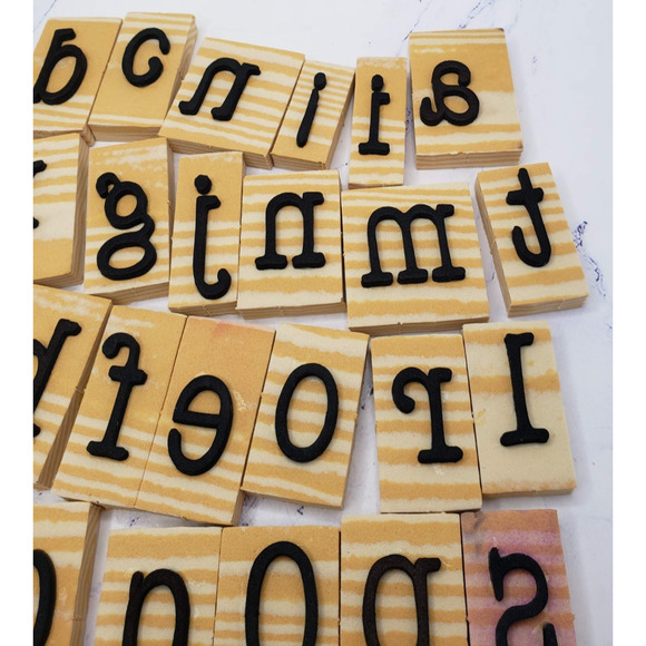 Lot of 30+ Random Letters and Numbers Wood Mounted Felt Stamps With Ink - Picture 2 of 9